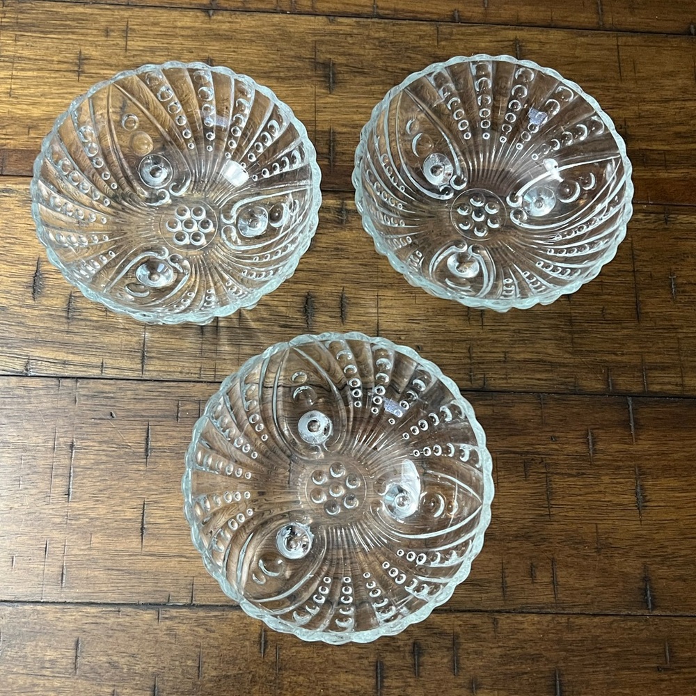 Set of 3 Anchor Hocking Clear Hobnail Swirl Footed Candy Dish